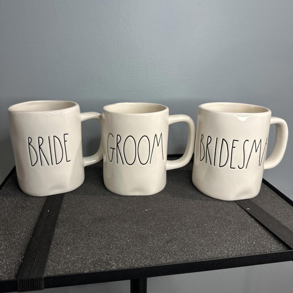 Lot Of 3 Rae Dunn Bride Bridesmaid Groom Mug Set Artesian Collection Large Mugs